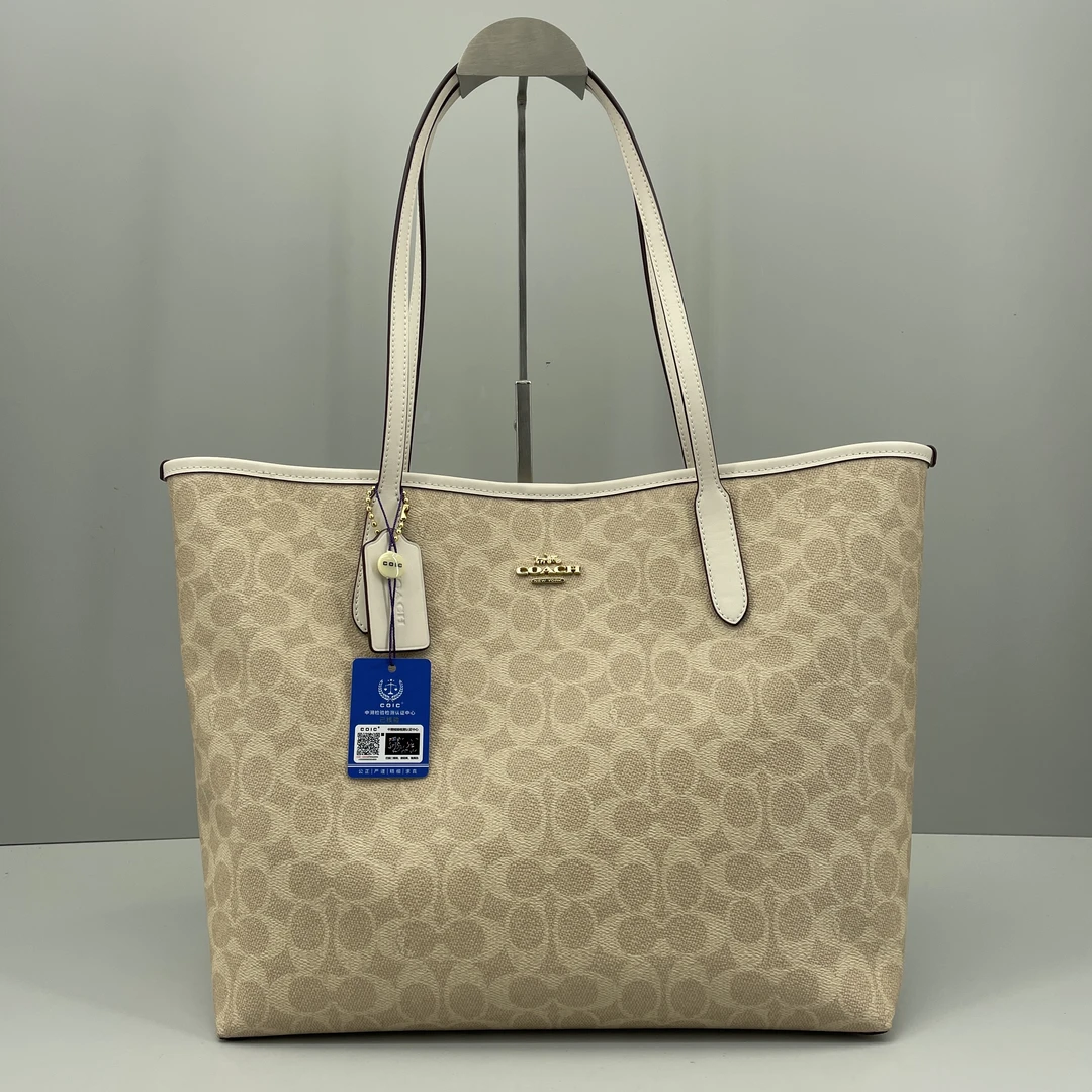 95新 COACH/蔻驰 city33沙色老花托特包33*29*15cmE091607