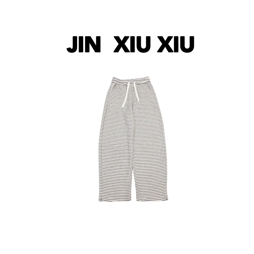 【金秀秀】【深圳出品】320冬季新款条纹加绒松紧腰休闲裤