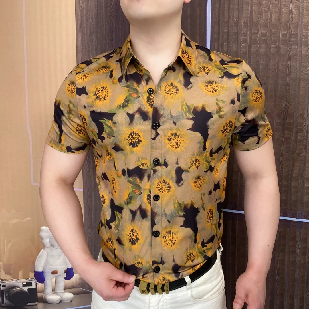 《金葵花漾》2025夏衬衫潮流个性男士修身商务时尚休闲百搭翻领帅气