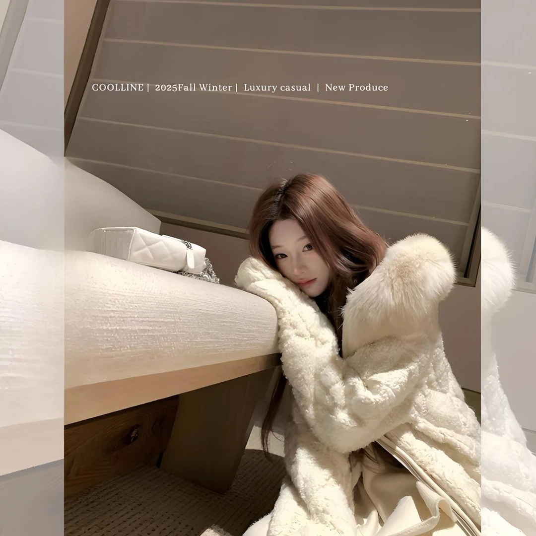 COOLLINE林子熙 雪天使 千金感大毛领羊毛连帽外套女小众贵气上衣