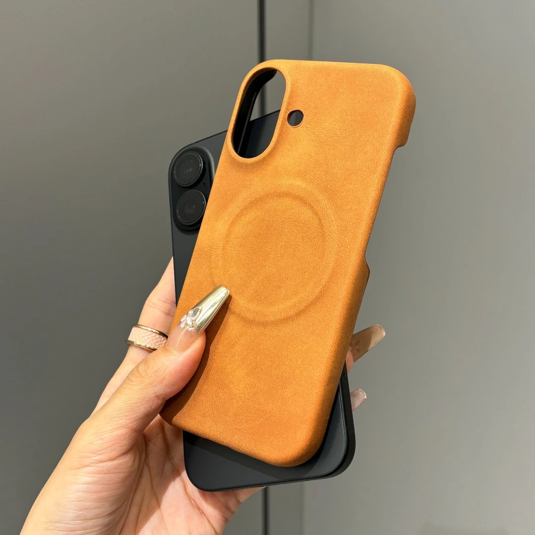 ZMGX纯色半包羊巴皮无线磁吸适用iPhone17手机壳华为P70三星小米