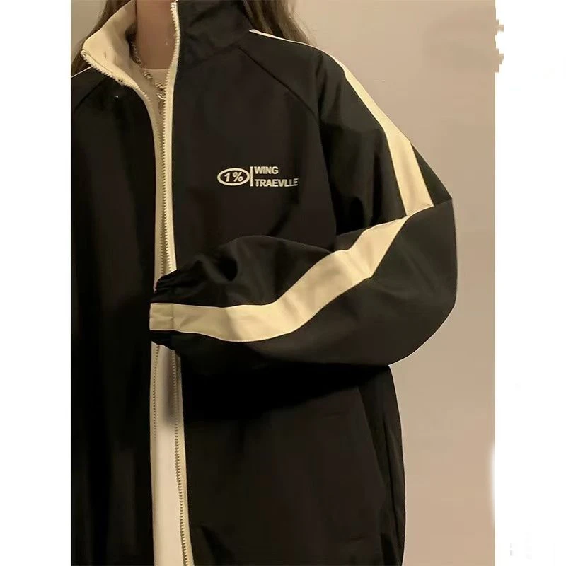 春秋季冲锋衣两面穿外套男宽松百搭情侣休闲立领夹克男女上衣