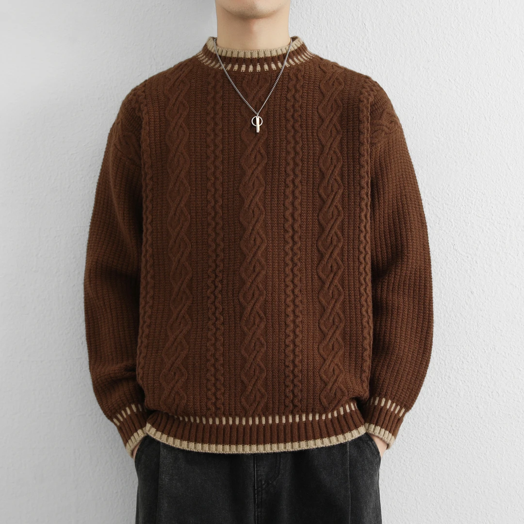 圆领毛衣男秋冬季2025新款宽松潮牌加厚打底衫休闲百搭保暖针织衫