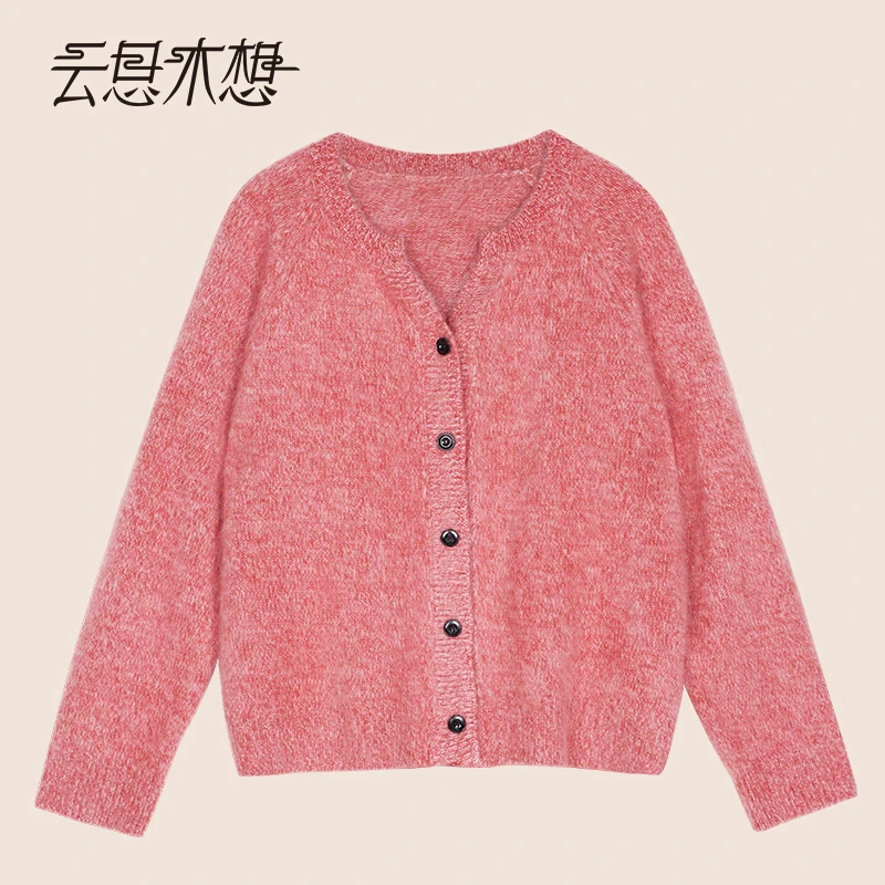 Ysimo-X云思木想 棉绒微暖 小V领圆形纽扣宽松舒适羊毛开衫14041