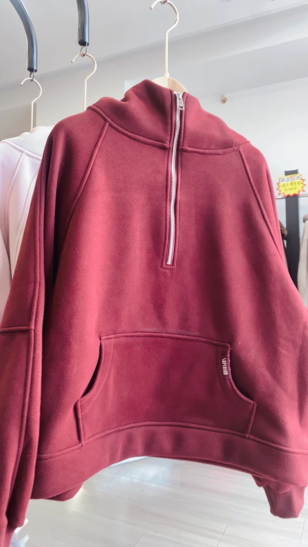 拉链连帽速干短款卫衣红色上衣运动秋冬带帽户外百搭女款保暖