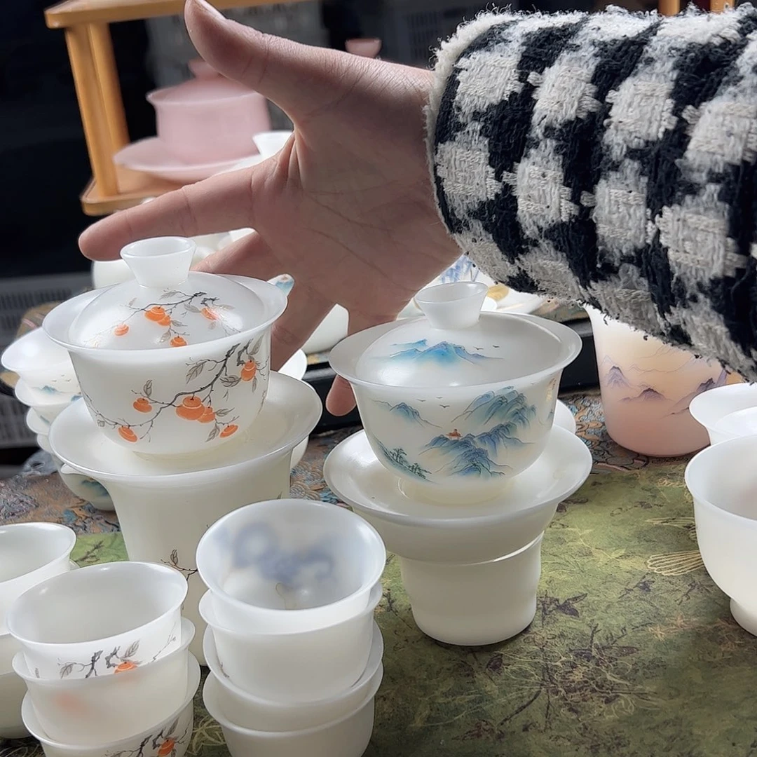 素烧璞玉事事如意盖碗150ml茶海过滤10个45ml杯+素烧盖碗170-龙脉