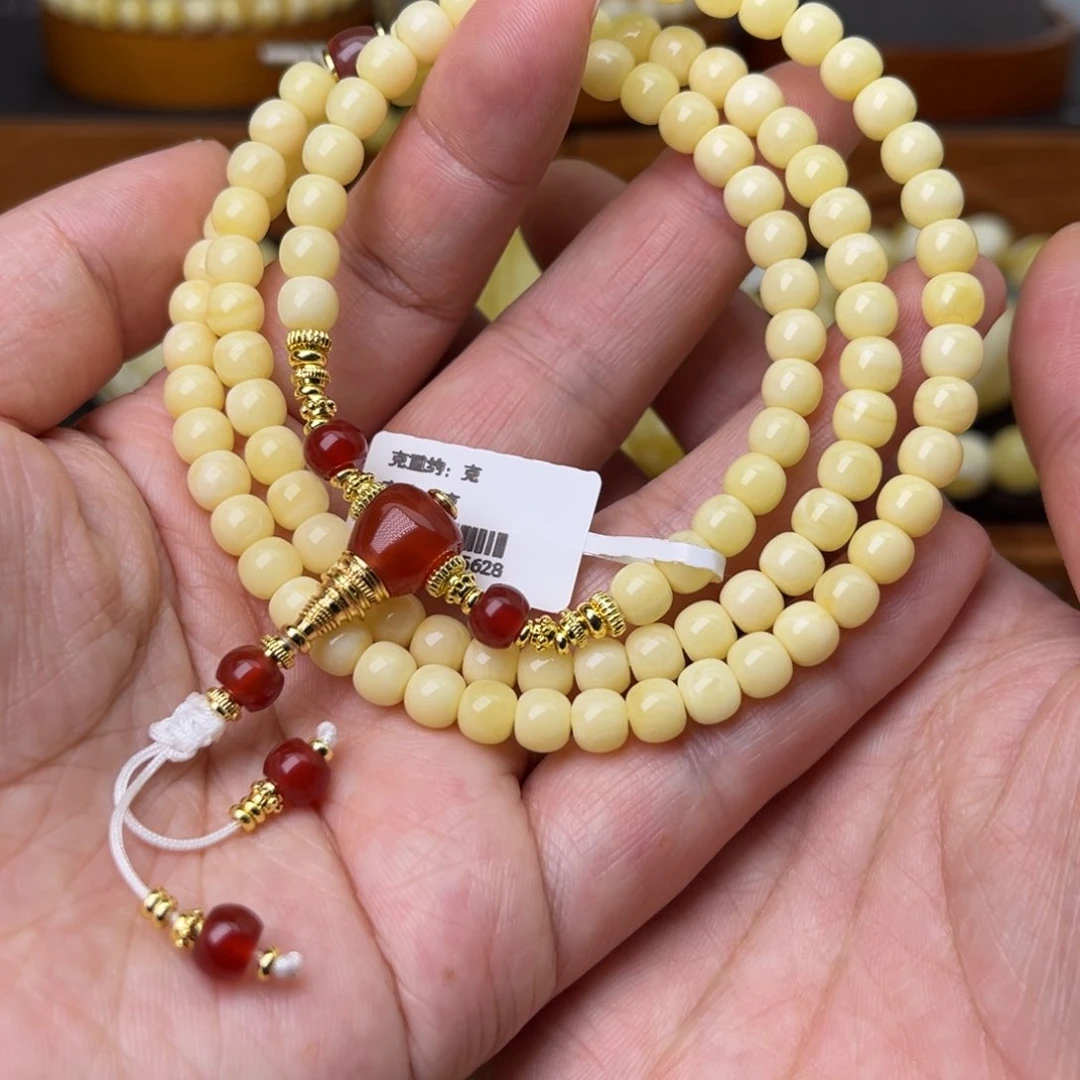 蜜蜡颈饰未镶嵌6精工老型108满白蜡