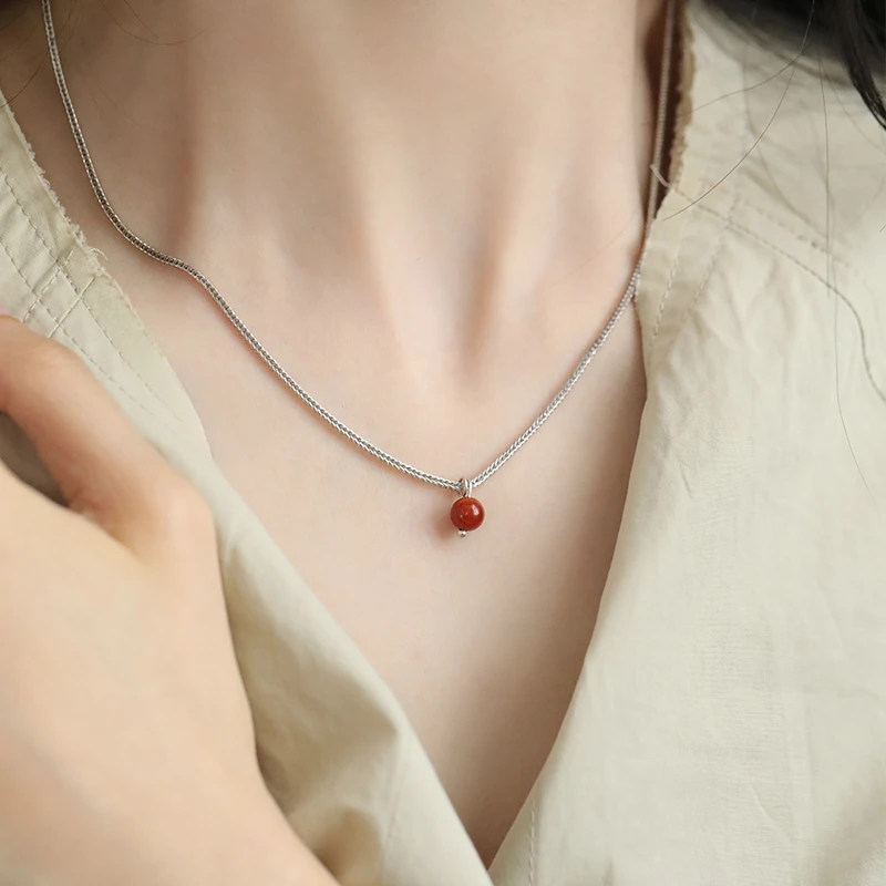 <一禅兄>S925银南红旋转钩子四方龙骨肖邦链项链简约百搭链子