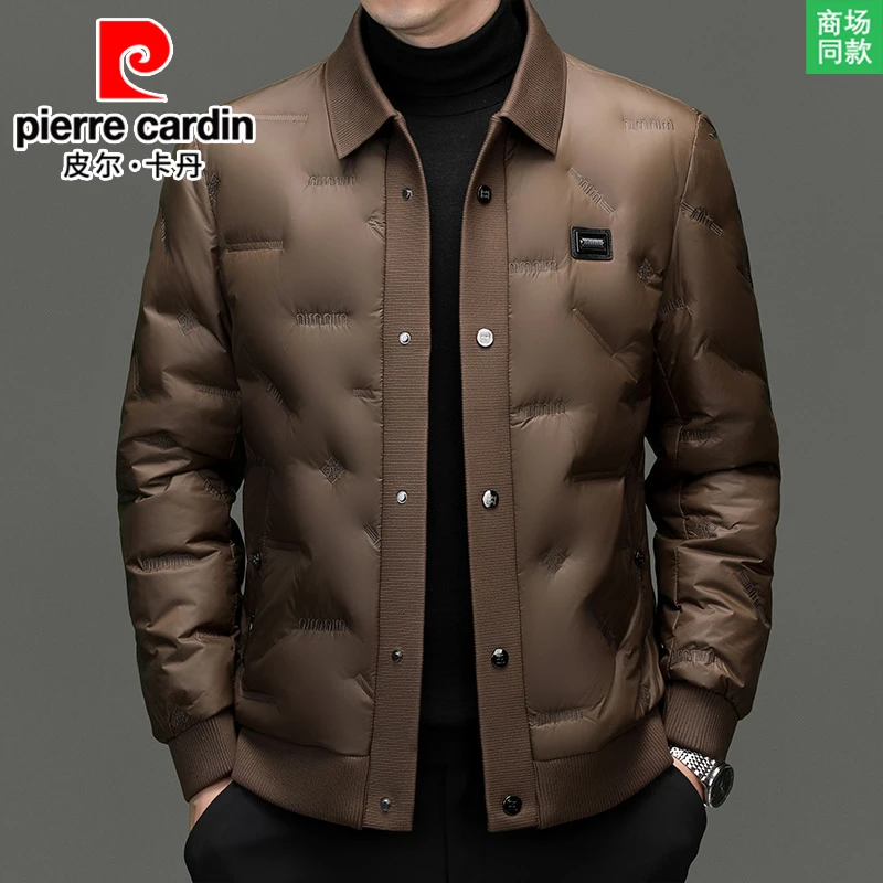 【90白鸭绒】皮尔卡丹男装高档中年羽绒服冬季保暖短款休闲翻领外套