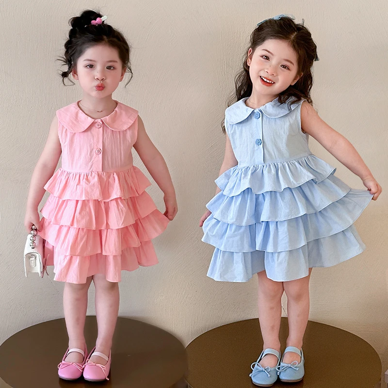 女童夏季2025新款公主连衣裙儿童娃娃领甜美洋气薄款儿童蛋糕裙