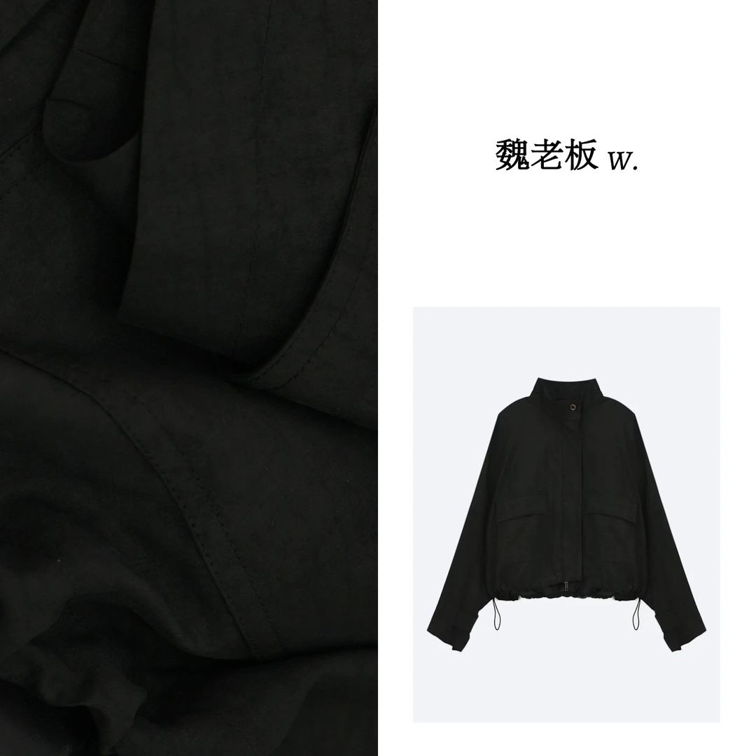 W.Diva【来之不易】春季黑色龟裂纹香云纱自然之美外套1CDM10590