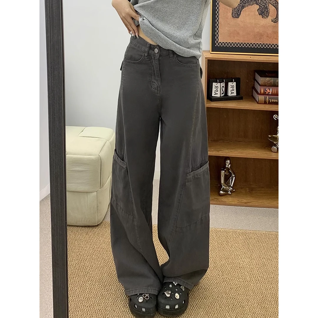 【现货24h+运费险】美式复古高街阔腿牛仔工装裤显瘦垂感高腰阔腿裤