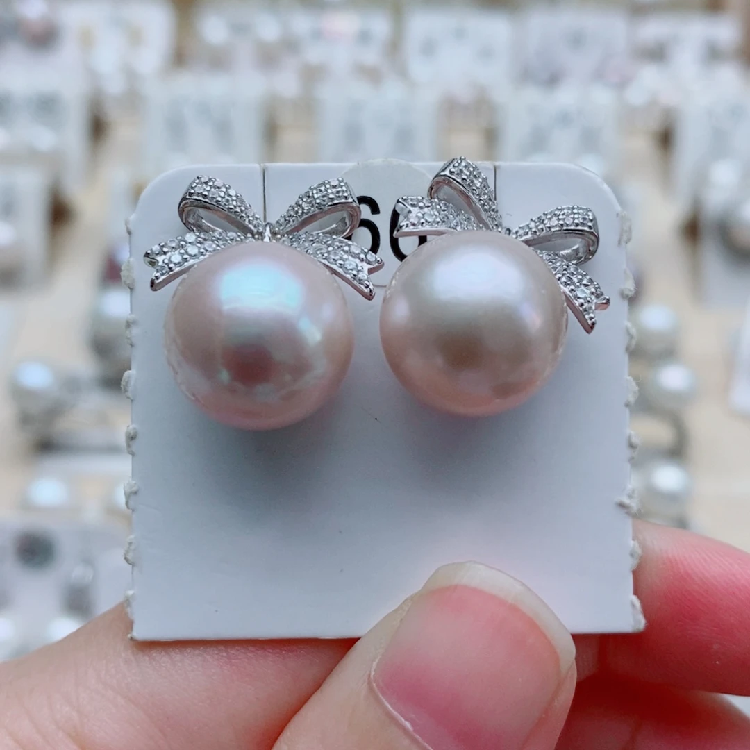 *****银S925镶嵌耳饰淡水珍珠13mm