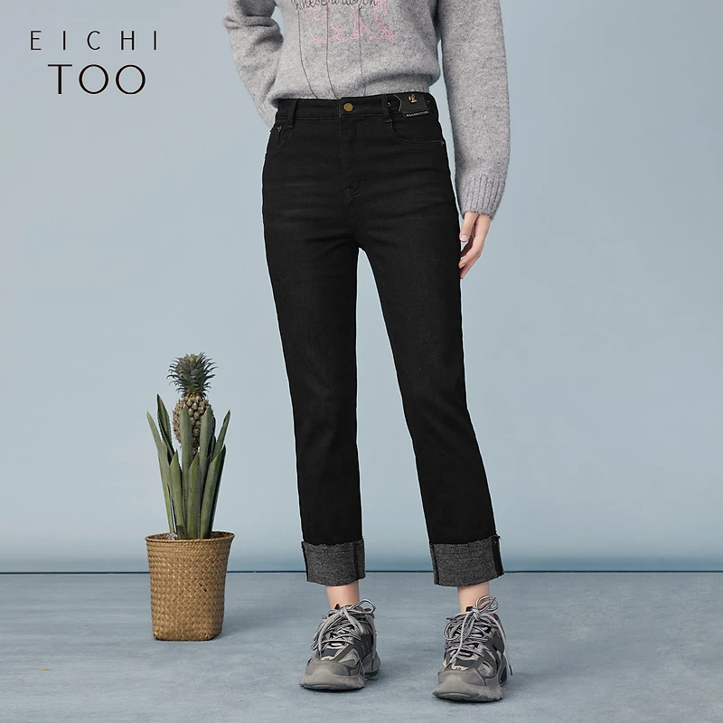 A爱居兔冬季复古时尚抓毛面料牛仔裤烟管裤EKNAJ4N001A