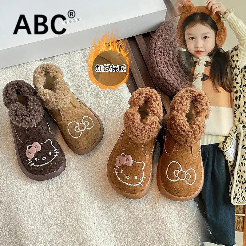 ABC女童宝宝短靴2025新款冬季加绒儿童棉鞋小女孩雪地靴女童棉靴