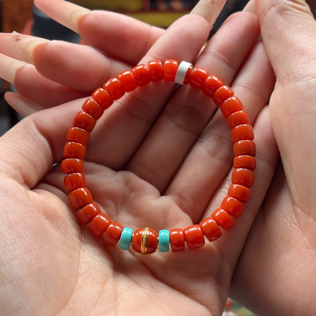 南红玛瑙未镶嵌手串原矿保山南红大水沟柿子红直切手串卡6.9