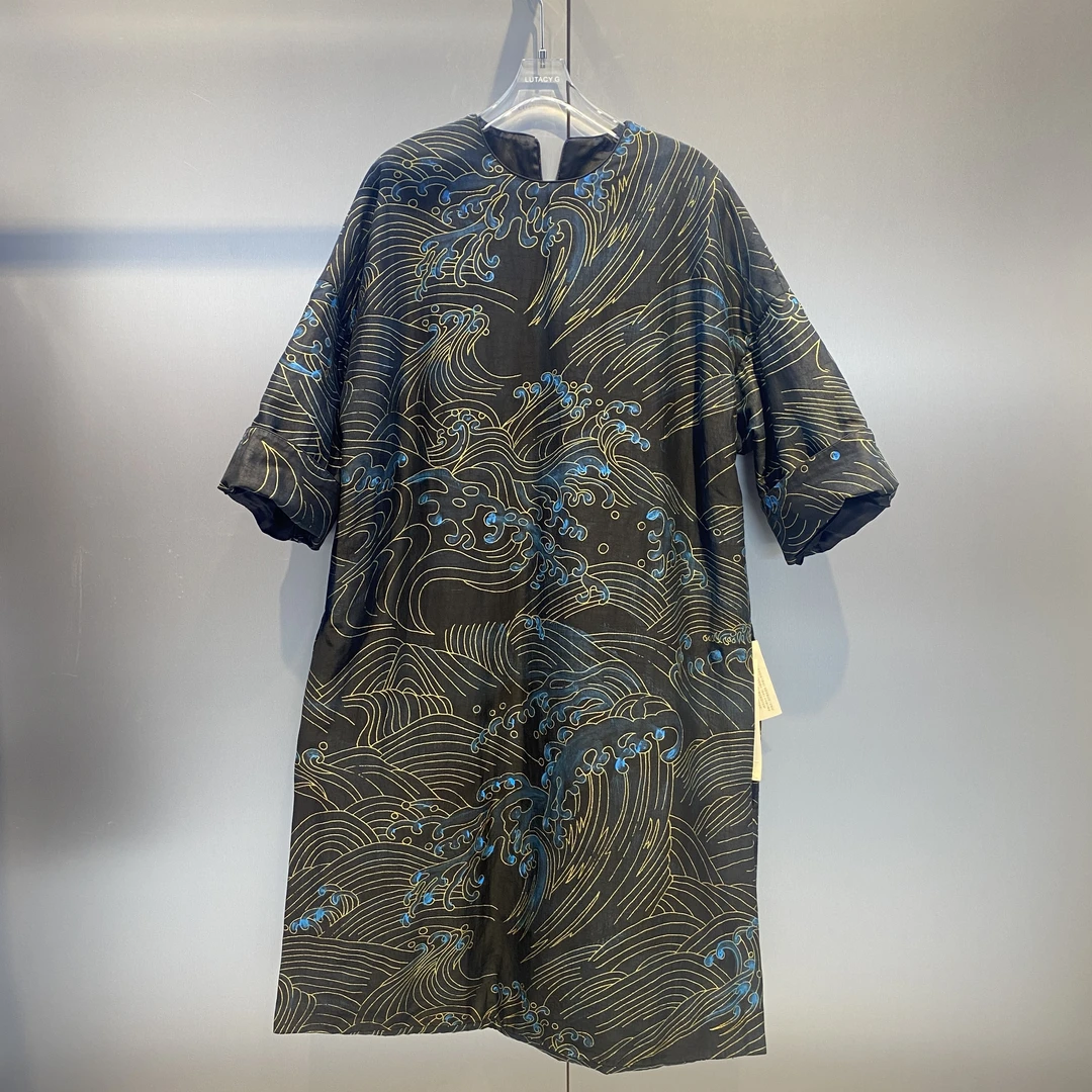 4L21554画壁·莨绸圆领连衣裙