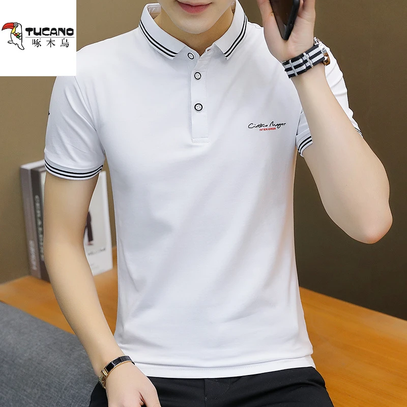 啄木鸟2025年夏季男士新款休闲百搭时尚潮流品质翻领Polo衫短袖