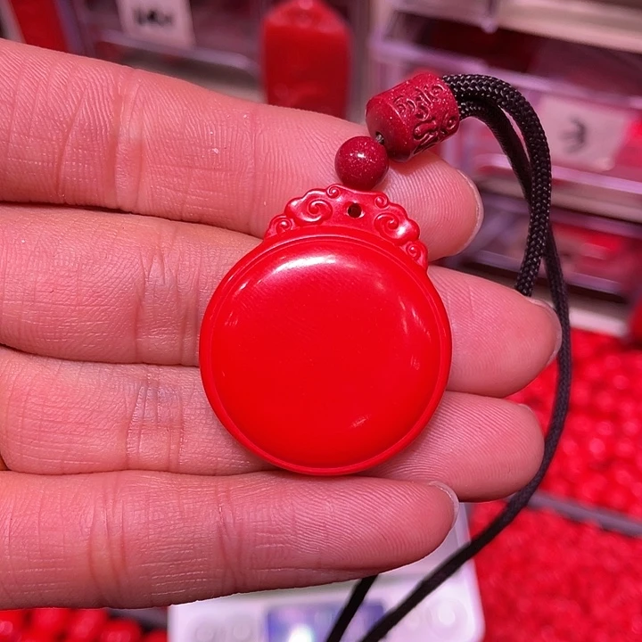 天然辰砂红砂无事牌吊坠红砂六字绳