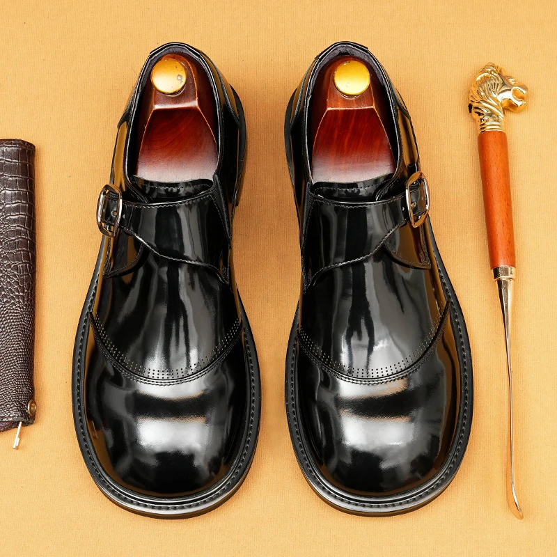 2025新款大头商务正装皮鞋男款黑色真皮漆皮亮面乐福鞋一脚蹬男鞋