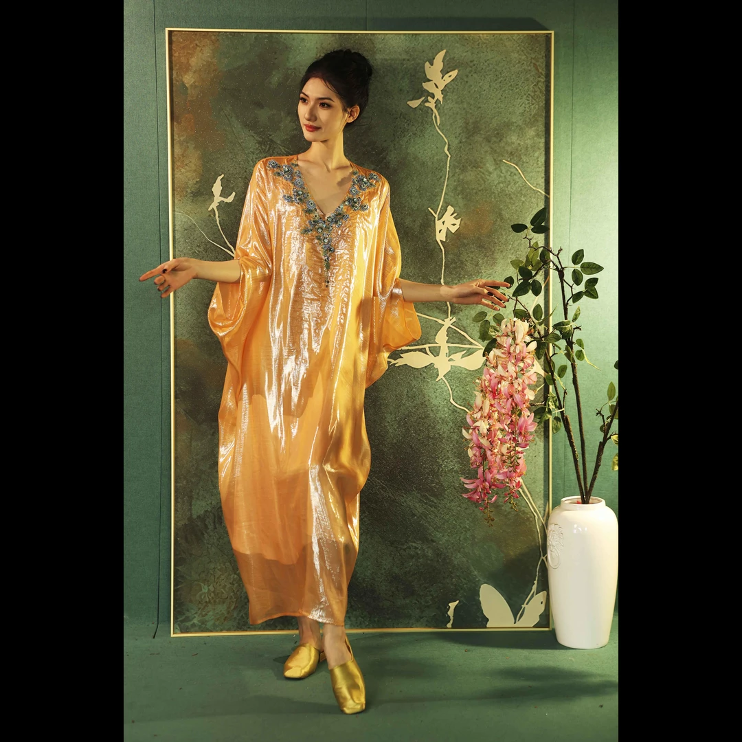 【何似·清歌】XM轻奢法式高级感亮面仙气宴晚会飘逸女士宽松连衣裙