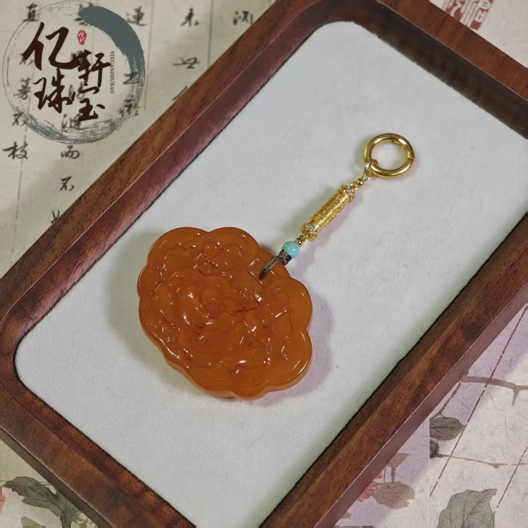 【亿轩臻选】ZX185309俄料蜜糖红牡丹花如意吊坠