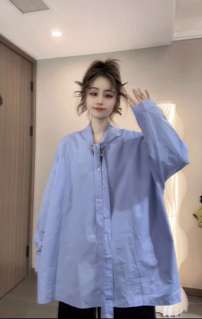 柚柚酱新款百搭宽松时尚韩版飘带休闲衬衫