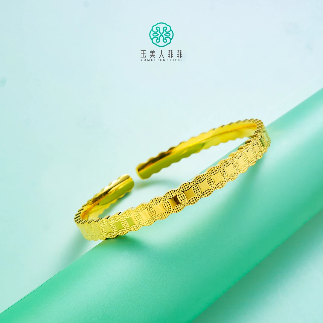 足银手镯 石惑珠宝~足银钱币开口镯^试戴请勿变形