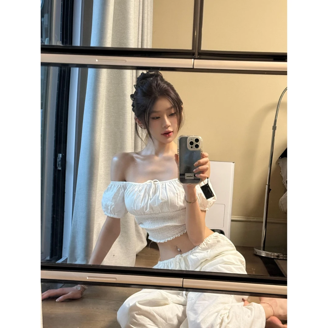 【秋日开场】2025早秋新款纯欲一字肩氛围感显瘦上衣女配休闲裤子