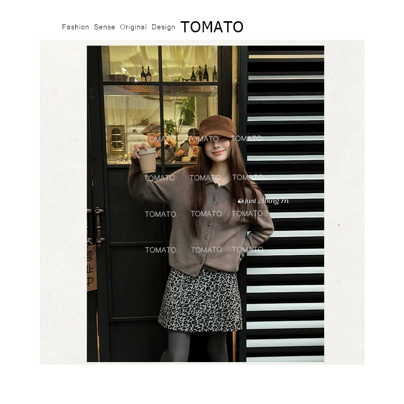 TomaTo-秋冬新款百搭显瘦翻领绵羊毛长袖针织衫上衣 C25MY47766