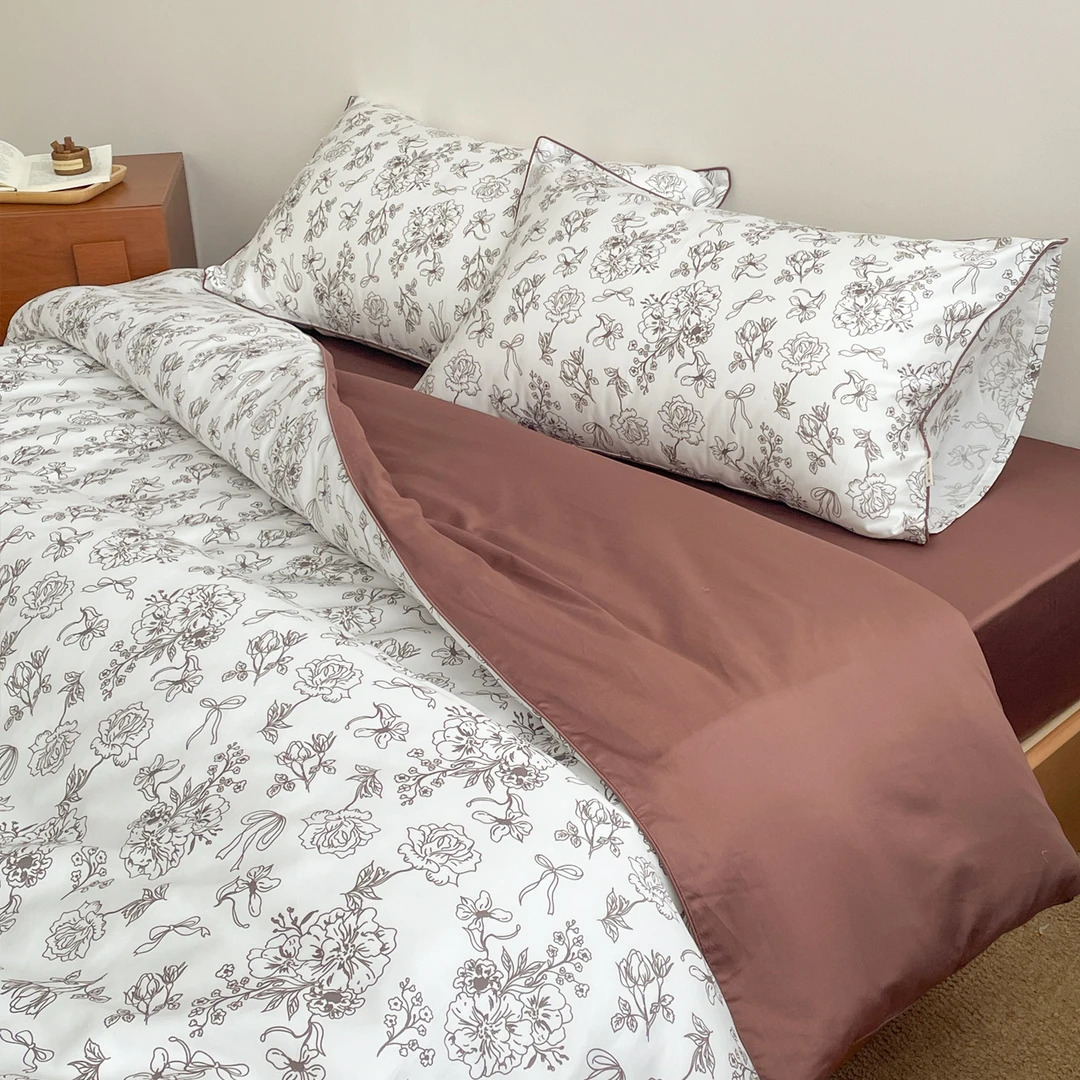 赫洛伊 法式复古全棉60S长绒棉四件套碎花床单被套亲肤贡缎双人床