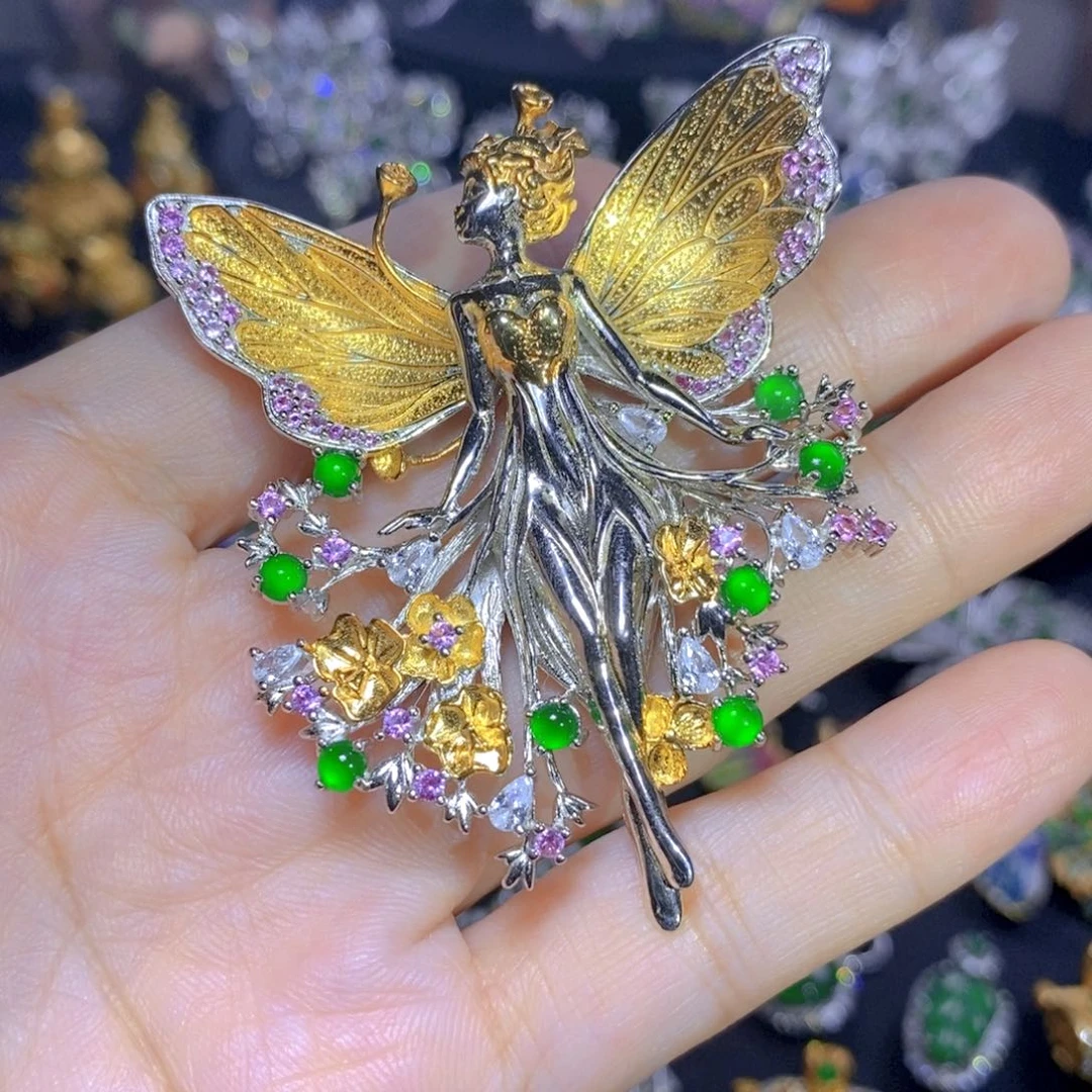 翡翠银S925镶嵌吊坠(不含链)天然资源