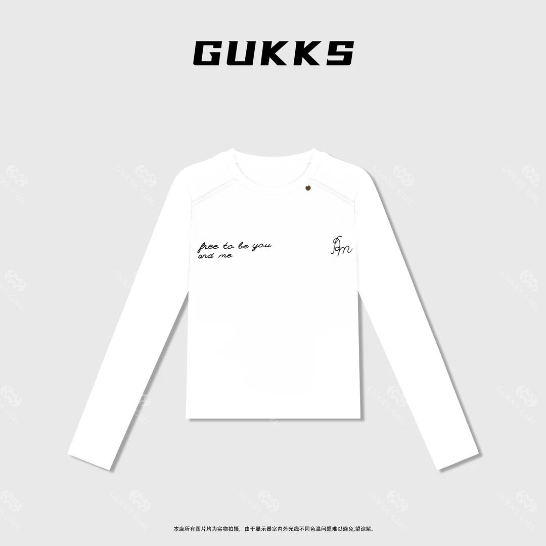 娜娜GUKKS『春香文化』2024秋季时尚纯色百搭圆领打底上衣长袖修身