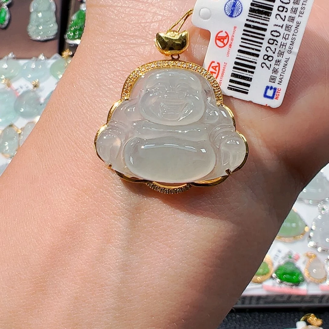 吊坠(不含链)18K金镶嵌翡翠佛公