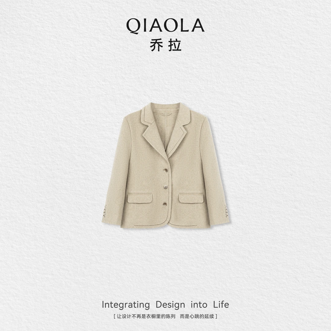 QIAOLA/乔拉【保罗学院】秋季羊毛经典戗驳领设计时尚西装外套预售