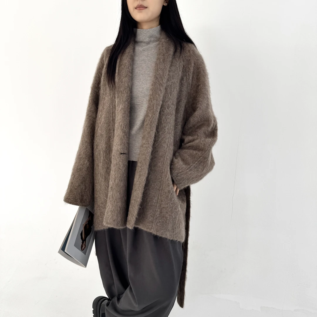 奢华藏地牦牛绒大衣慵懒宽松浴袍领毛绒短大衣