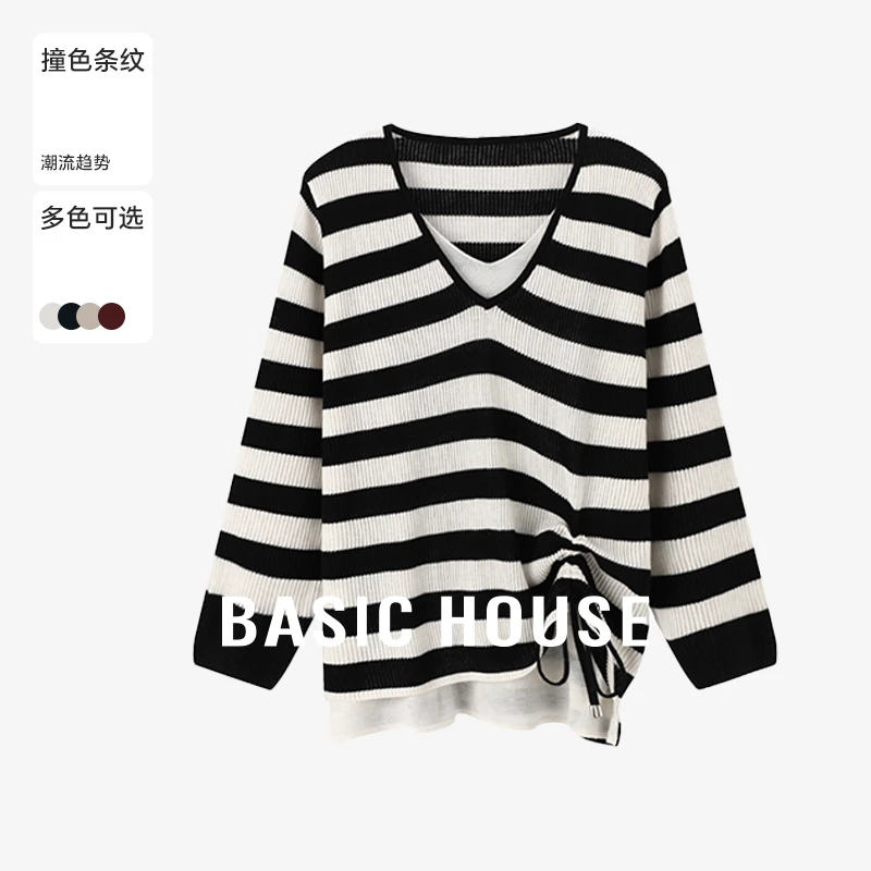 百家好秋季新款百搭老钱风女装休闲宽松通勤针织衫-B0624S5F602