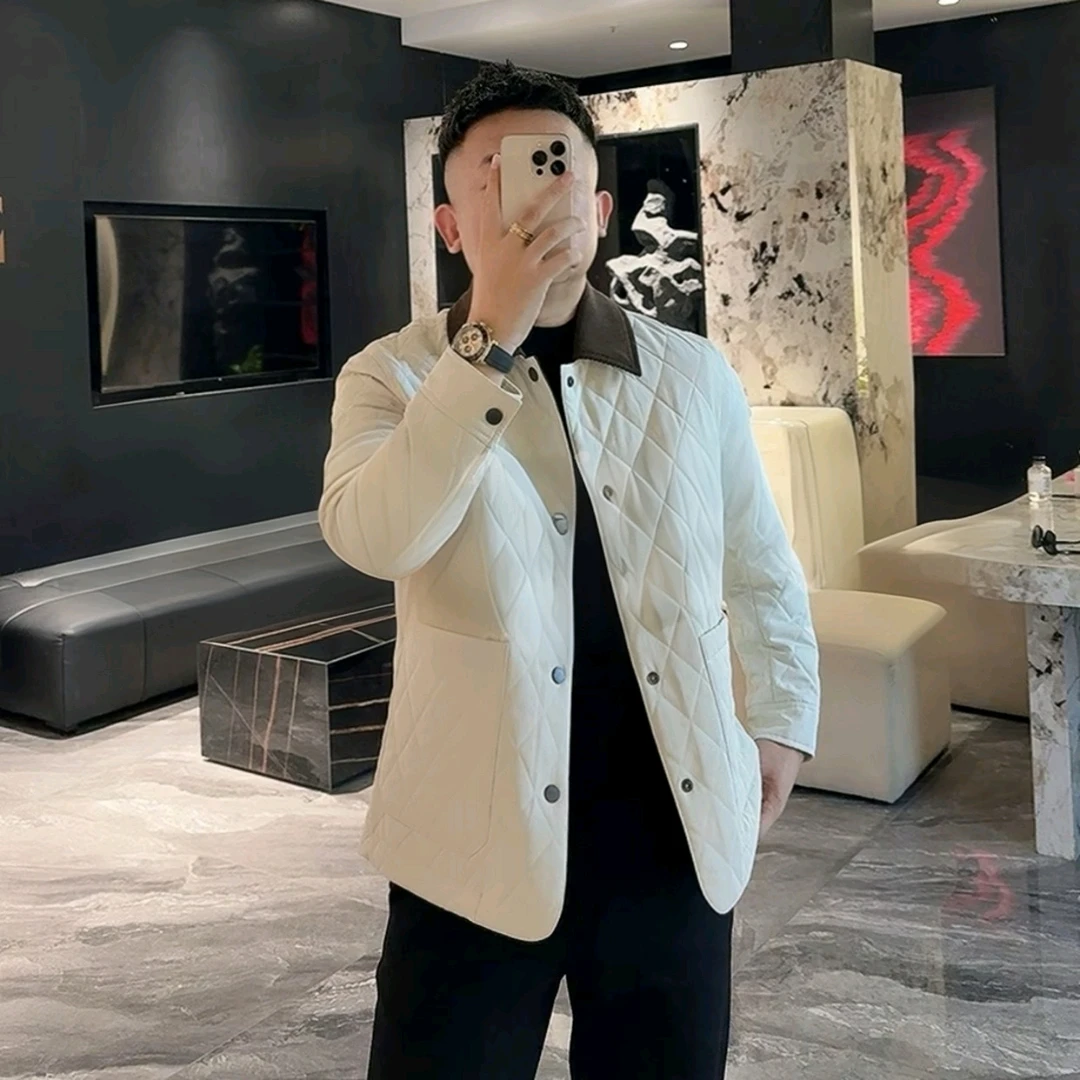 韩版男士时尚棉服撞色长袖翻领纯色休闲修身网红气质显瘦棉衣外套