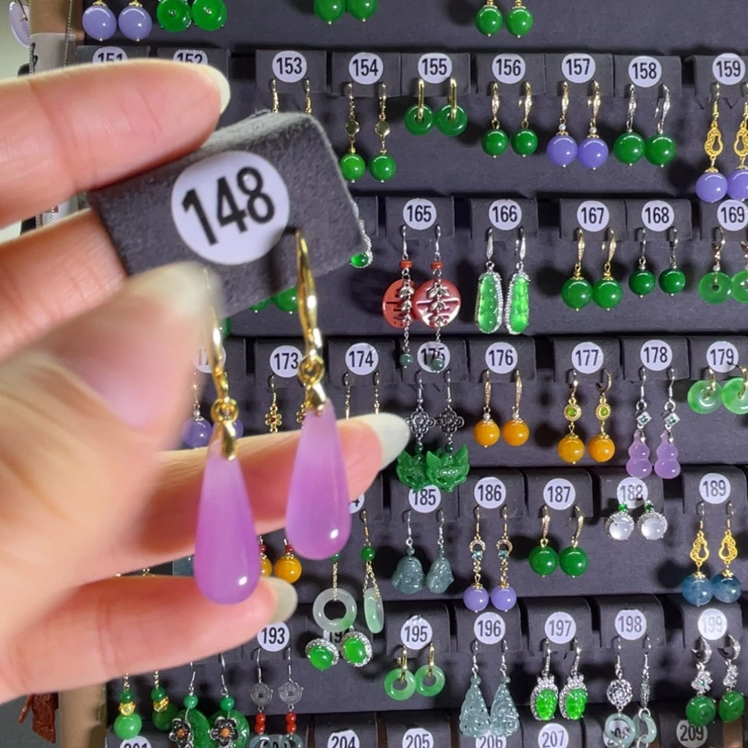 银S925镶嵌翡翠耳饰148