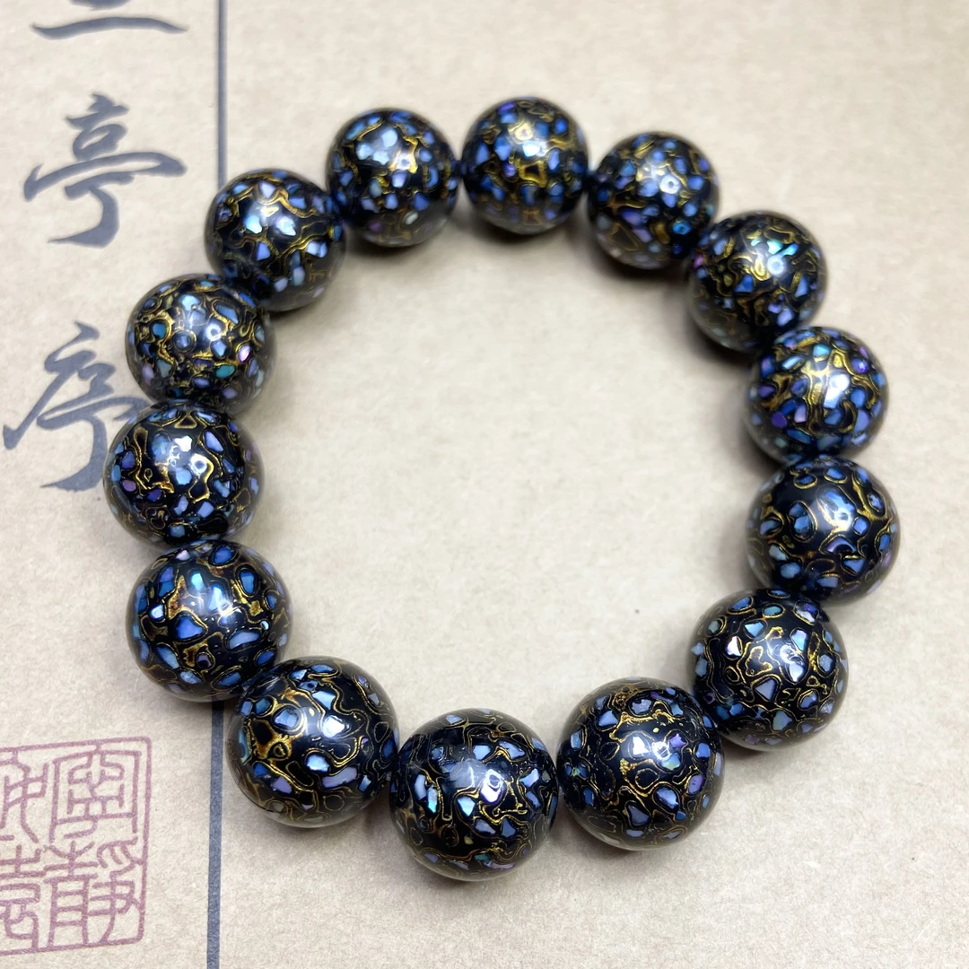 大漆非遗传统工艺手串中国风韵 螺钿1.2、1.5、1.2*1.3