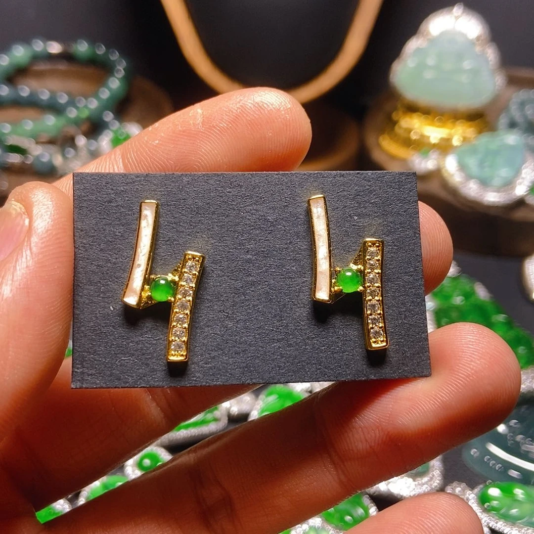 翡翠耳钉银S925镶嵌036耳钉