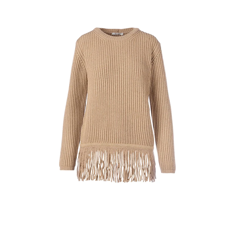 未使用 MaxMara 女款流苏驼色羊毛针织套头毛衣送老婆送女友