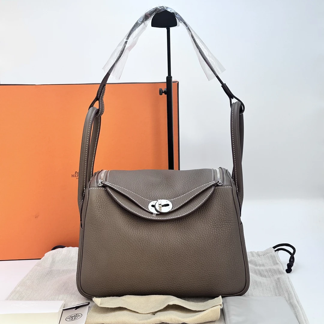 95新 Hermes/爱马仕 Lindy26大象灰银扣手提单肩包 33056