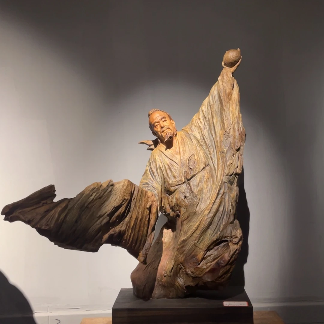 香樟木小**易陆羽品茶根雕