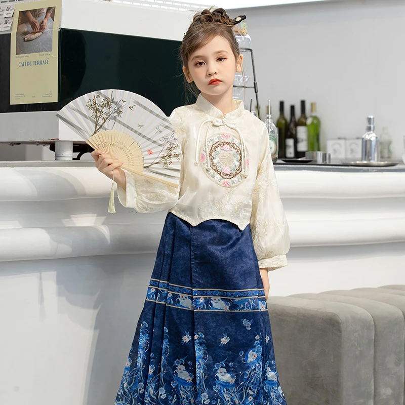 【悦鑫贝尔】国风汉服马面裙女童春秋民族服装中式古装小女孩唐装