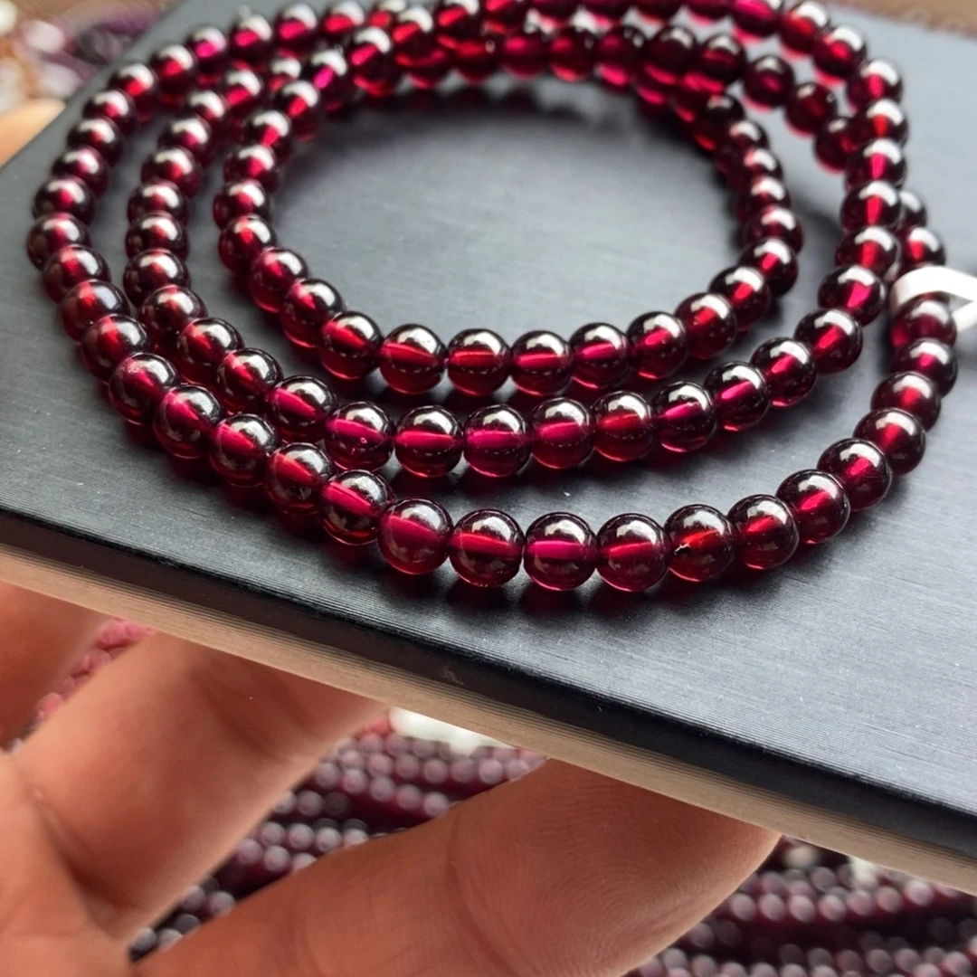 手链未镶嵌石榴石5mm毕业级酒红色