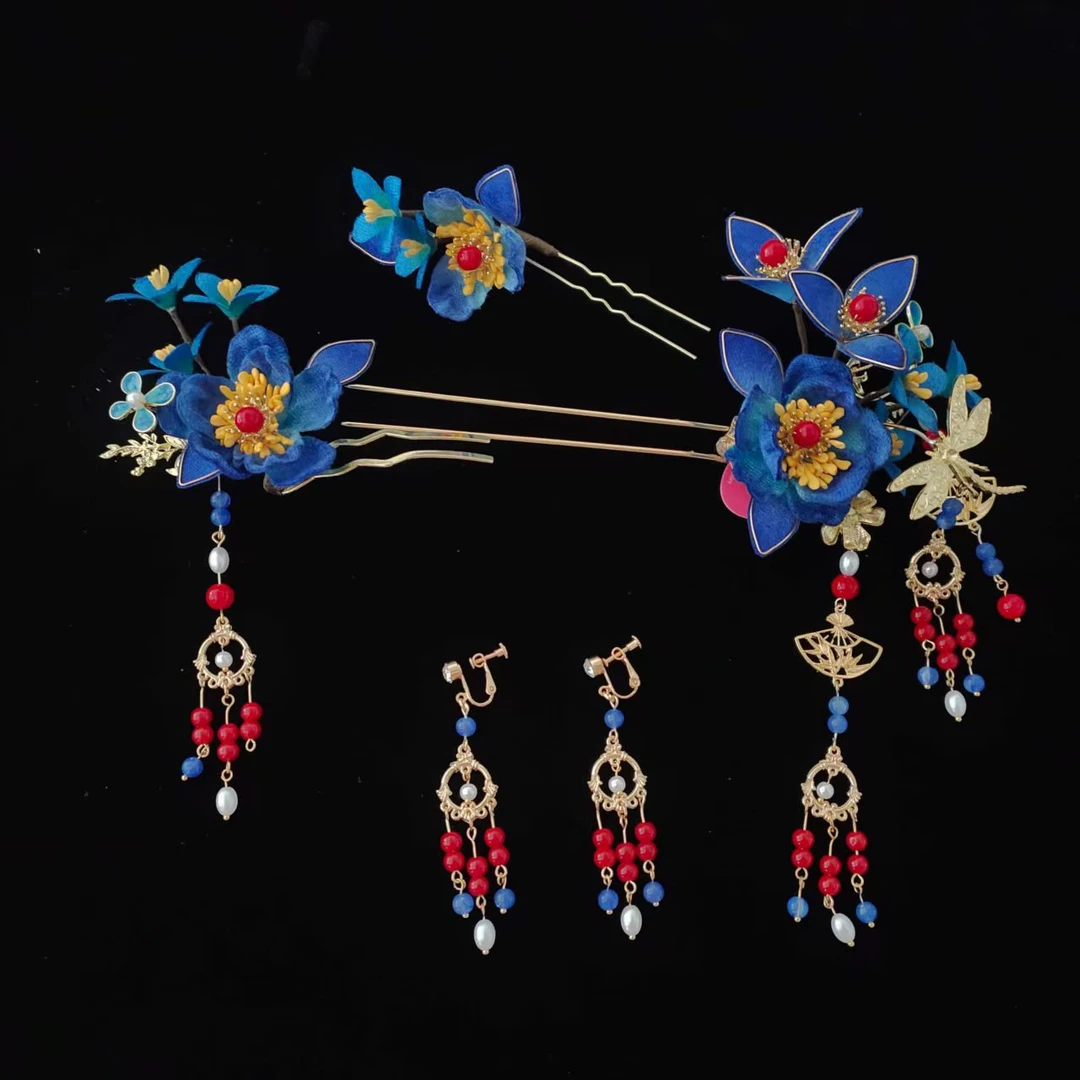 蓝色晨袍礼服发饰2322