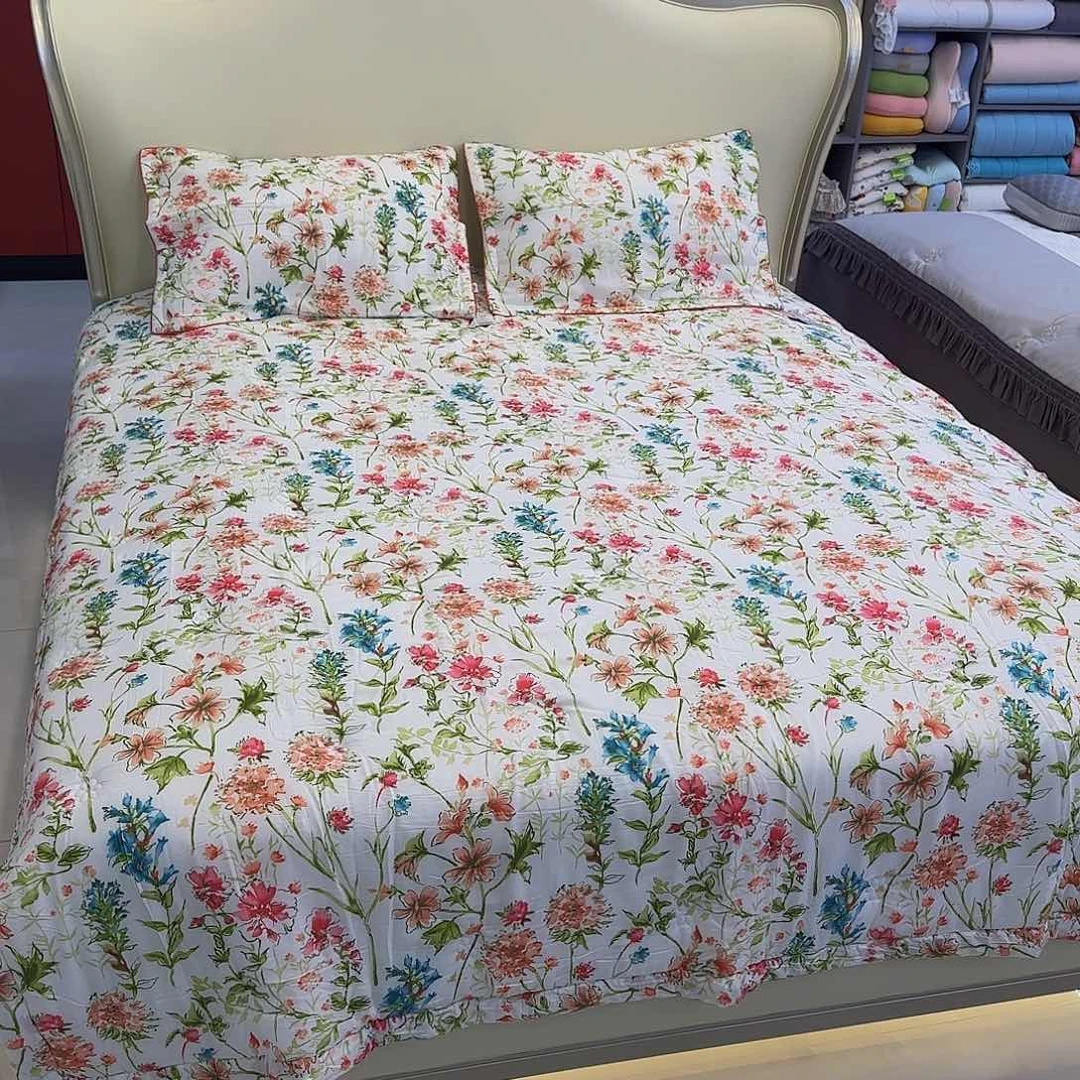 棉花进口小花夏被三件套