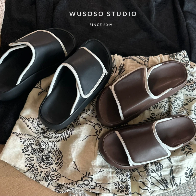 【soso】25ss｜小香风魔术贴面包厚底软软拖鞋凉鞋