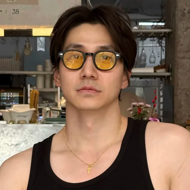 韩版ins黄色墨镜男士凹造型复古百搭个性显瘦防晒小框太阳眼镜潮